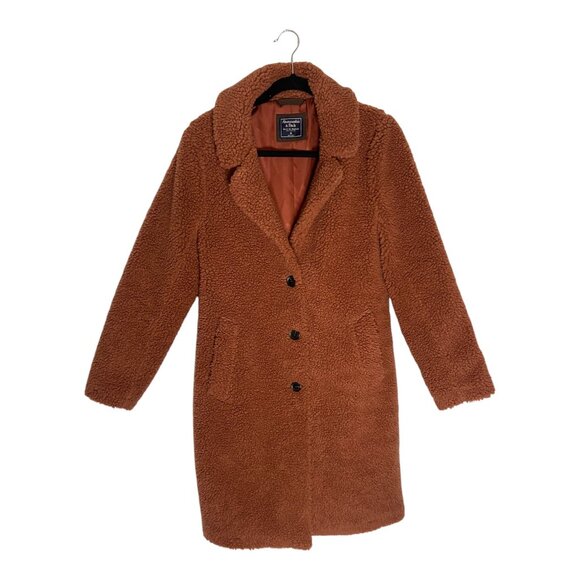 Abercrombie & Fitch Sherpa Teddy Button Front Long Rust Coat-sz Medium - Picture 1 of 11